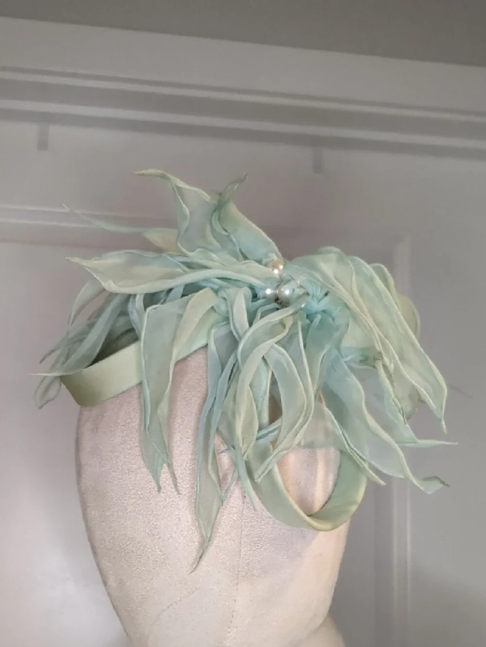 Vintage 40s To 50s Peg Wolfington Fascinator Hat Mint Blue Sheer Chiffon